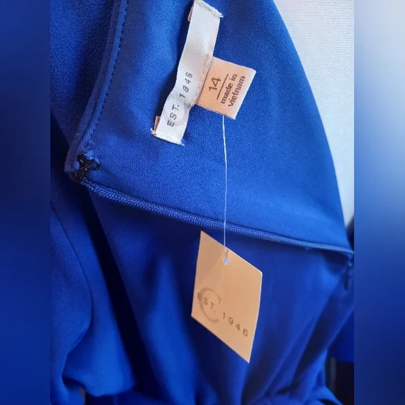 C Est 1946 Beautiful Electric Blue Feminine Dress Ladies 14 New Princess Diana - Picture 3 of 6